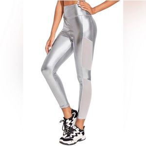 SECNDNTURE mesh side panel stretch leggings women Size Medium silver/white